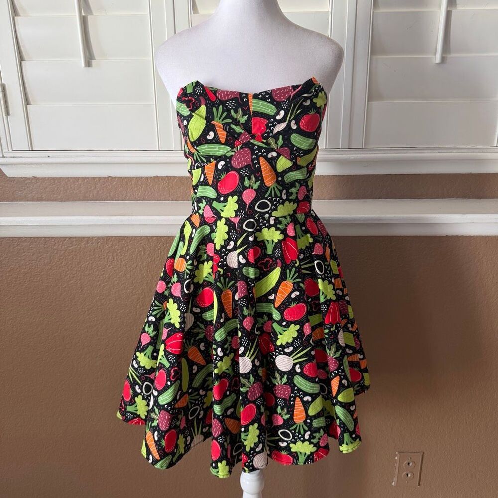Eva Rose Pinup Dress Sz S Vegetable Print Novelty Rockabilly 50s Inspired Retro
